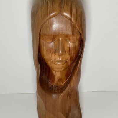 Wood Carved Bust of Woman