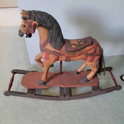antique childrens horse with horse hair tail