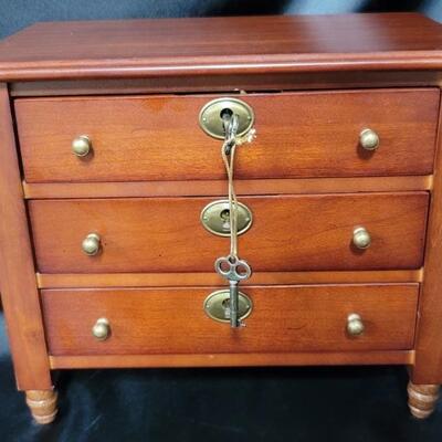 Locking 3-Drawer Mini Wooden Chest, with Keys
