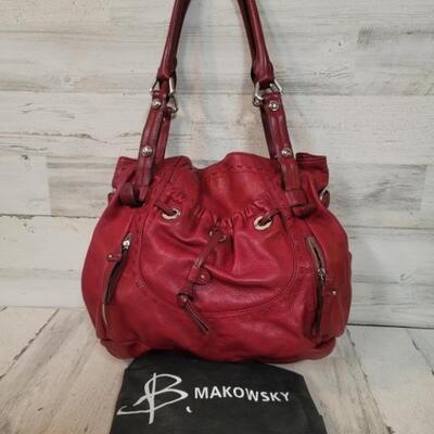 B. MAKOWSKI Red Leather Hobo Handbag w/ Dust Bag