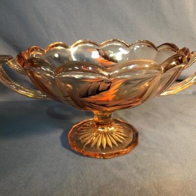 Hand Painted Amber Depression Glass Trophy Bowl