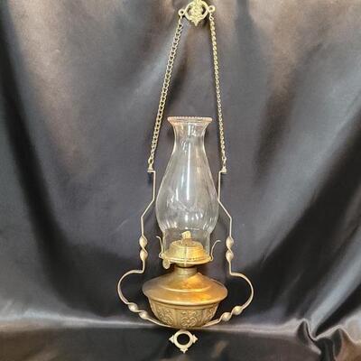 Antique Brass Hanging Hurricane Oil Lamp by Miller