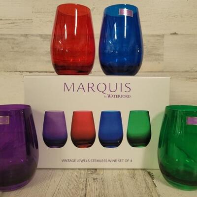 (4) Waterford Marquis Color Crystal Stemless Wine