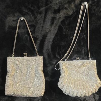 (2) Silver Beaded Evening Bags / Purses