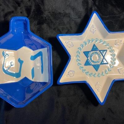 (2) Judaica: Blue & White Candy & Serving Dishes