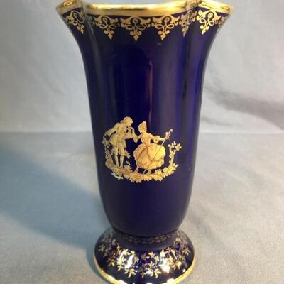 Limoges Iconic Cobalt Blue Vase w/ 22K Gold Trim