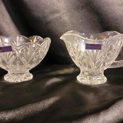 Waterford Marquis Crystal Creamer & Sugar, Marked