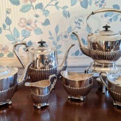 Antique 19th c English silver plate tea service Made by Israel Freeman (IFS Ltd), England