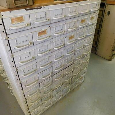 Vintage EQUIPTO Industrial tool boxes, 48 drawer. Some sold empty, some with contents.