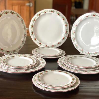 Four Porsgrund Hearts and Pines Plate Settings; Four Hearts and Pines Dinner Plates, Salad Plate and Bread Plates. This wonderful lot...