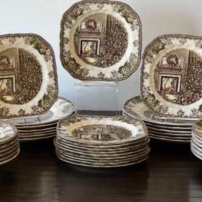 Johnson Brothers Christmas Friendly Village. Includes 12 dinner plates, 12 square salad plates and 12 bowls. A very beautiful Christmas...