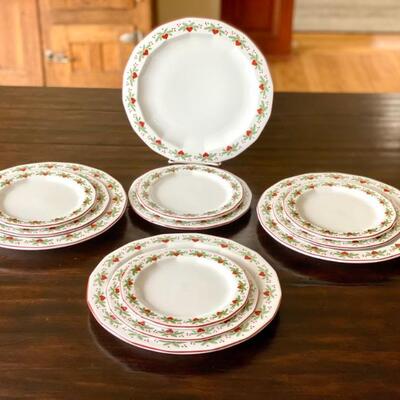Four Porsgrund Hearts and Pines Plate Settings; Four Hearts and Pines Dinner Plates, Salad Plate and Bread Plates. This wonderful lot...