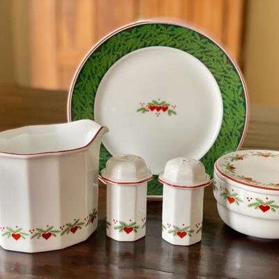 Porsgrund Hearts and Pines Cream and Sugar Set, Hearts and Pines Salt and Pepper Shaker Set and 2000 Plate . All in very good condition. 