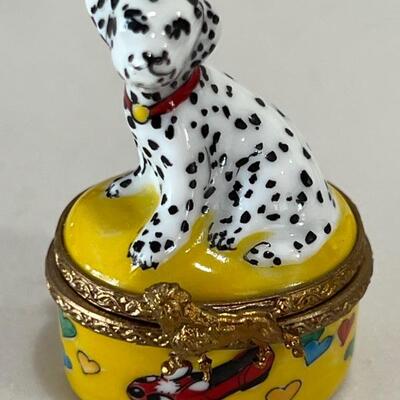 Miniature Dalmatian Figurine Limoges Trinket box. Measures under 2â€