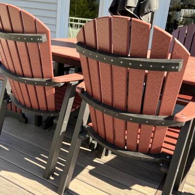 Very Nice! Poly Lumber Patio Table, four chairs and two benches set! Purchased at Plants and Things in Ramsey. 

Made from maintenance...