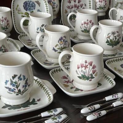 Portmeirion Snack or Desert Plates, Mugs and Pastry Forks. Includes 16 snack or desert plates, 16 mugs and 16 pastry forks.