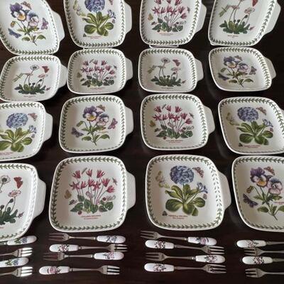 Portmeirion Snack or Desert Plates, Mugs and Pastry Forks. Includes 16 snack or desert plates, 16 mugs and 16 pastry forks.