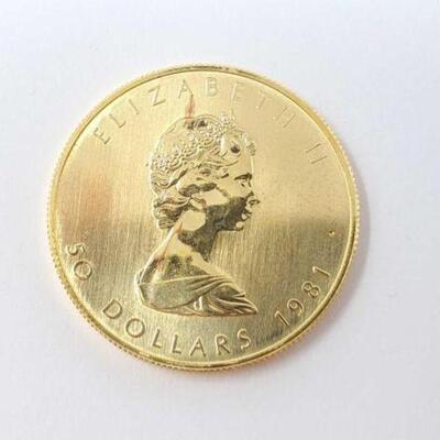 #40 â€¢ 1981 1oz .999 Fine Gold Canadian Maple Leaf $50 Coin, 31.5g