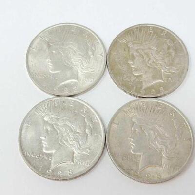 #1531 â€¢ (4) 1923 Silver Peace Dollars, 107.2g. Weighs Approx: 107.2g Philadelphia Mints