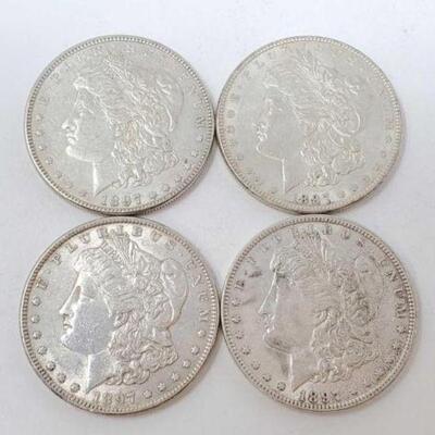 #1257 â€¢ (4) 1897 Morgan Silver Dollars, 106.9g. Weighs Approx: 106.9g Philadelphia Mints