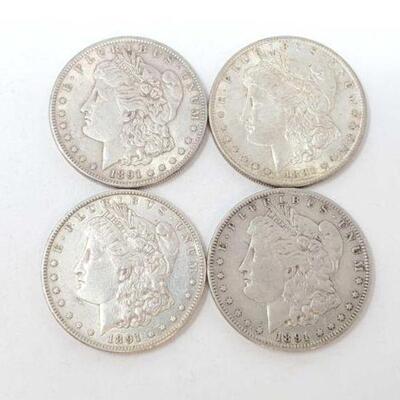 #1306 â€¢ (4) 1891 Morgan Silver Dollars, 106.7g. Weighs Approx: 106.7g San Francisco Mints. 