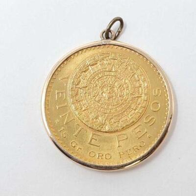 #80 • 15g of Pure Gold 1959 20 Pesos includes pendant attachment .