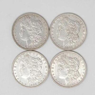 #1315 â€¢ (4) 1898 Morgan Silver Dollars, 106.9g. Weighs Approx: 106.9g Philadelphia Mints.