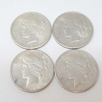#1543 â€¢ (4) 1922 Silver Peace Dollars, 107.1g. Weighs Approx: 107.1g San Francisco Mints. 