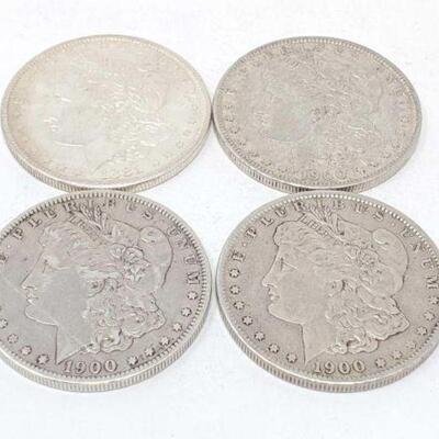 #1337 â€¢ (4) 1881-1900 Morgan Silver Dollars, 106.6g. Weighs Approx: 106.6g Includes (1) 1881 San Francisco Mint & (3) 1900 New Orleans...