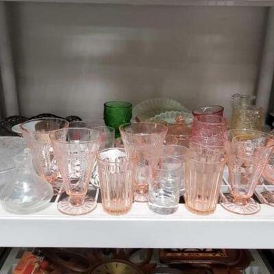2136 â€¢ Vintage Pink Glassware, Silver Plated Tray, Spouts and More.