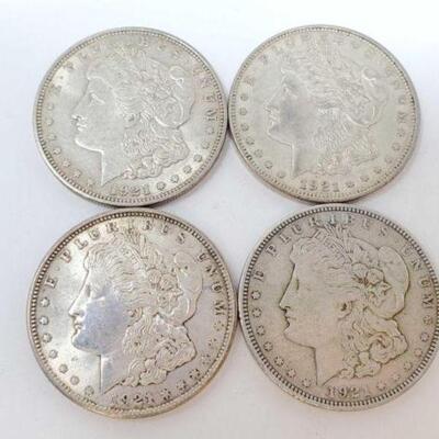 #1249 â€¢ (4) 1921 Morgan Silver Dollars, 107g. Weighs Approx: 107g Denver Mints