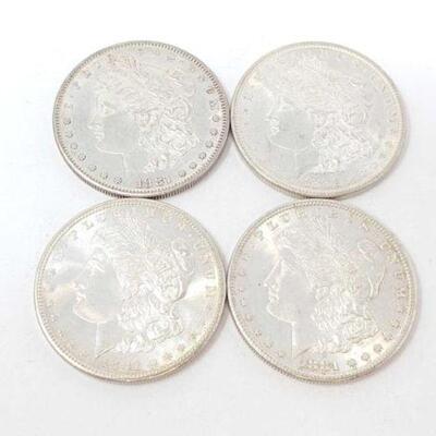 #1326 â€¢ (4) 1881 Morgan Silver Dollars, 107.1g. Weighs Approx: 107.1g San Francisco Mints. 