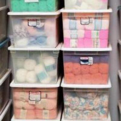 #2210 â€¢ 14 Totes of Yarn. Surrounding Lots Not Included. 