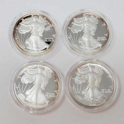 #1413 â€¢ (4) 1986 American Eagle 1oz .999 Fine Silver Dollars. San Francisco Mints. 