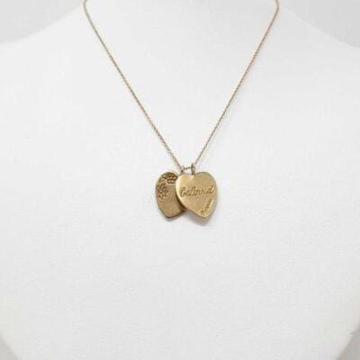 #912 • 10k Gold Chain with (2) Engraved Heart Pendants, 6.4g