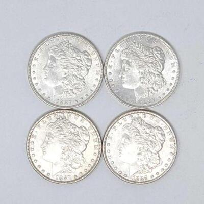 #1319 â€¢ (4) 1887 Morgan Silver Dollars, 106.9g. Weighs Approx: 106.9g Philadelphia Mints. 