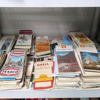 #2152 â€¢ Approx 200 Vintage Road Maps. Includes Road Maps from Pheonix, Kansas, Illinois, San Diego, Arizona and More. 