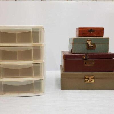 #1980 â€¢ Jewelry Boxes and Storage Box. Jewelry Boxes Measure Approx: 5.25