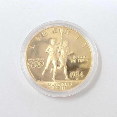 #88 • 1984 Gold Los Angeles Olympic Games Ten Dollar Coin, 19g. Weighs Approx: 19g Including Case West Point Mint. 