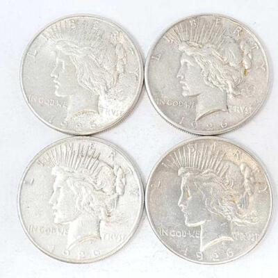 #1504 â€¢ (4) 1926 Silver Peace Dollars, 106.5g nSan Fransisco Mint.