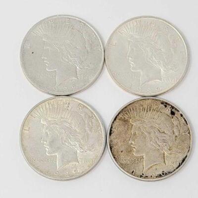 #1521 â€¢ (4) Silver Peace Dollars, 107g.Weighs Approx: 107g (3) 1922 Denver Mints and (1) 1926 Denver Min. 