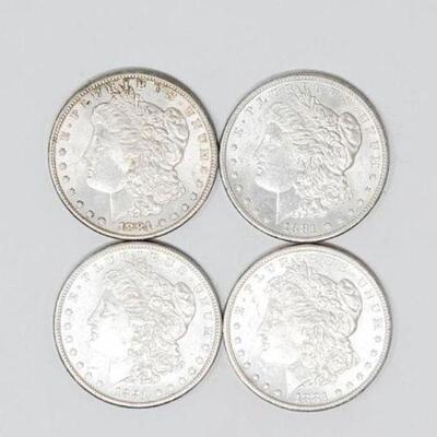 #1322 â€¢ (4) 1881 Morgan Silver Dollars, 107.1g. San Francisco Mints. 