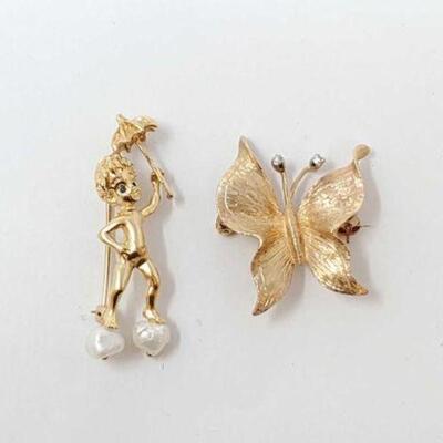 #882 • 14k Gold Diamond and Pearl Pendants, 11.6g. 