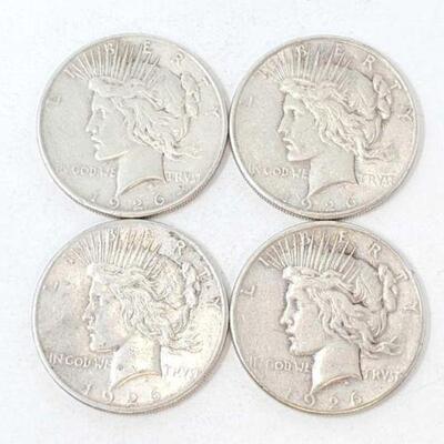 #1502 â€¢ (4) 1926 Silver Peace Dollars, 106.9rams San Fransisco Mint. 