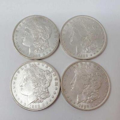 #1235 â€¢ (4) 1888 Morgan Silver Dollars, 107g.Weighs Approx: 107g Philadelphia Mints