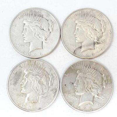 #1503 â€¢ (4) 1926 Silver Peace Dollars,106.6g. San Fransisco  Mint. 