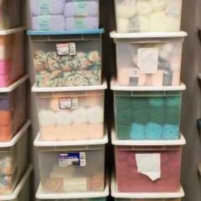 #2212 â€¢ 14 Totes of Yarn. Surrounding Lots Not Included. 