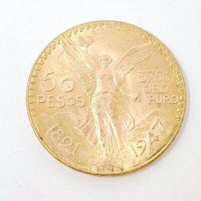 #50 â€¢ 37.5g of Pure Gold 1947 Mexico 50 Pesos, 41.7g