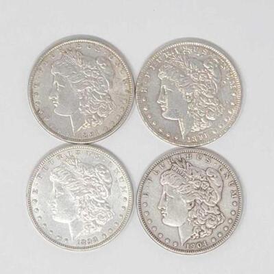 #1312 â€¢ (4) 1891-1904 Morgan Silver Dollars, 106.9g. Weighs Approx: 106.9g Includes (2) 1891, (1) 1898 and (1) 1904 Morgan Silver...