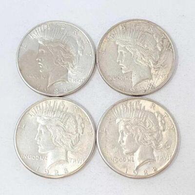 #1519 â€¢ (4) 1928 Silver Peace Dollars, 107.1g. Weighs Approx: 107.1g San Francisco Mints. 